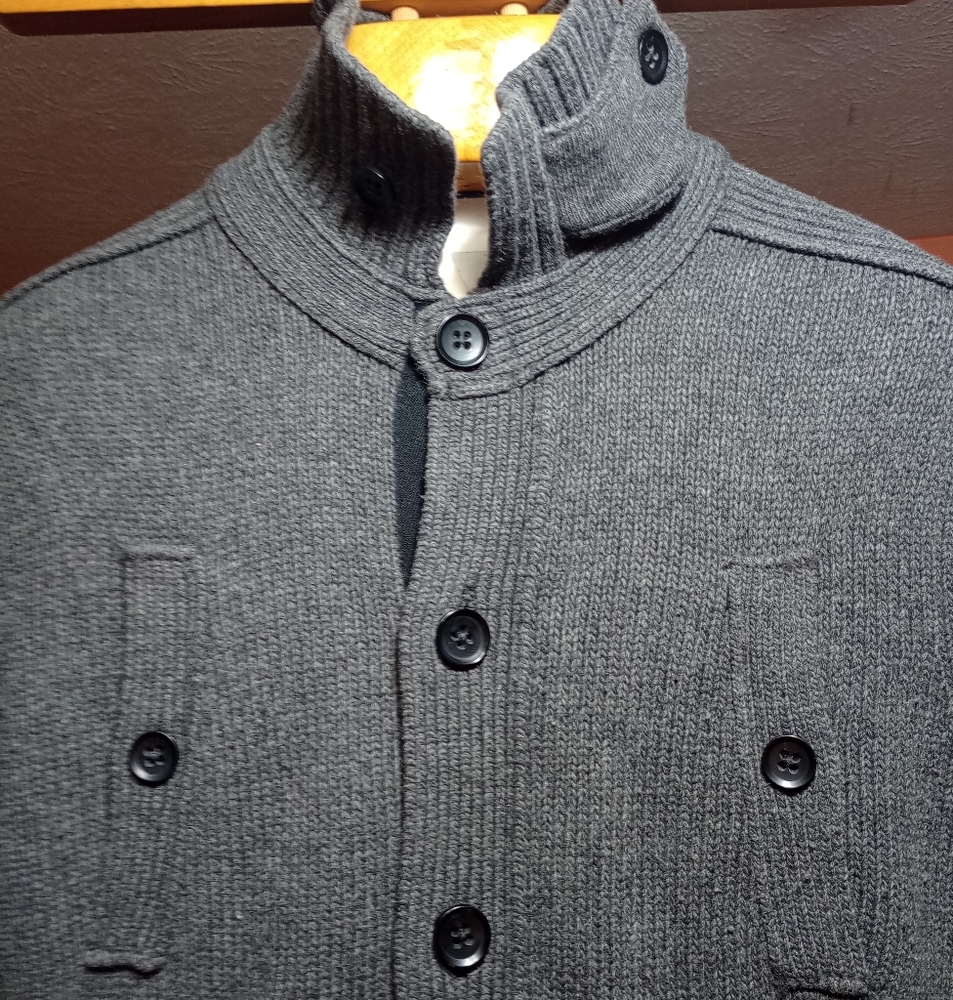 BANANA REPUBLIC Men's Gray pocket Cardigan Wool Winter Sweater Size L (40)
